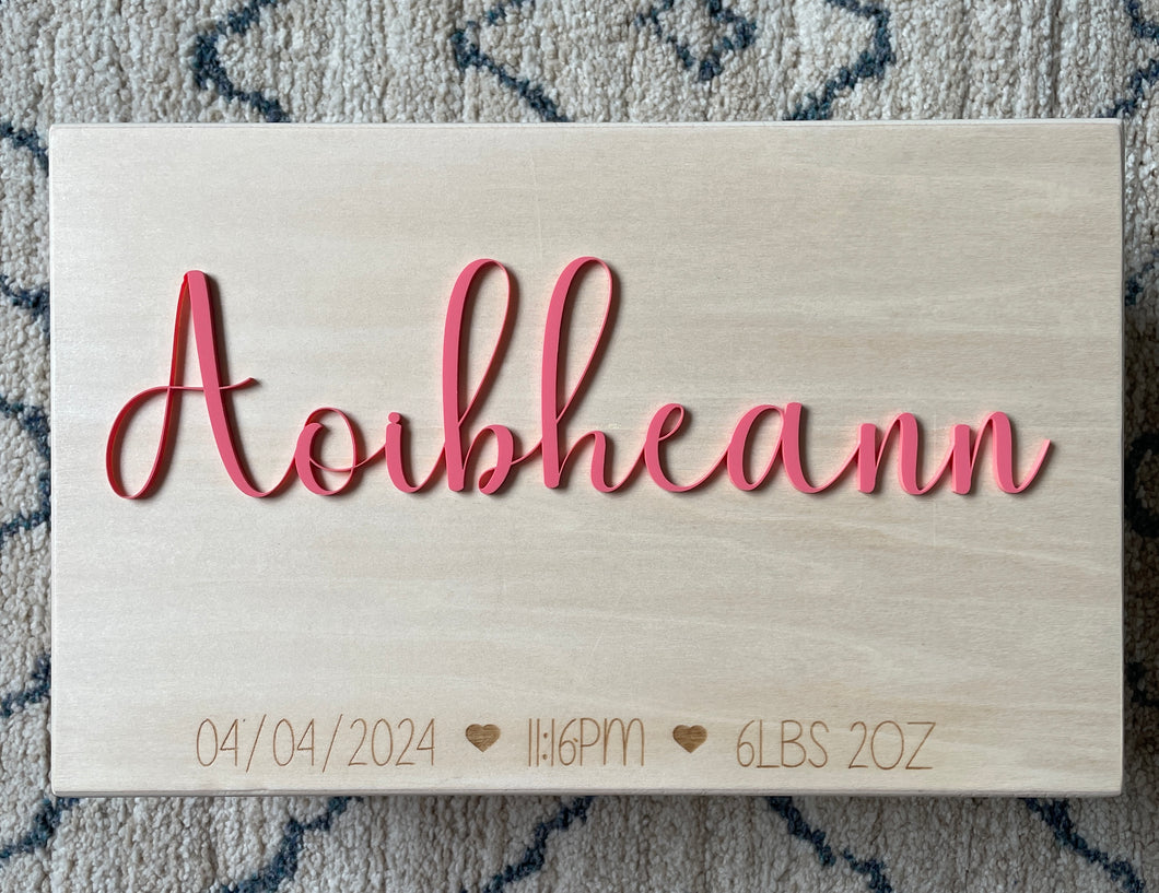 Heart Detail Wooden Keepsake Box with acrylic name